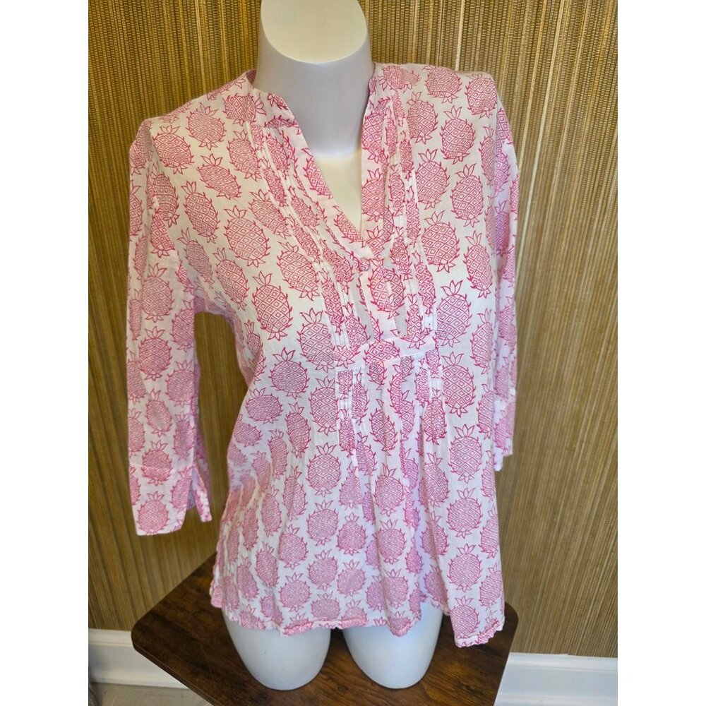 Roberta Roller Rabbit Pink Pineapple Print Tunic Top Size XS Lightweight Cotton